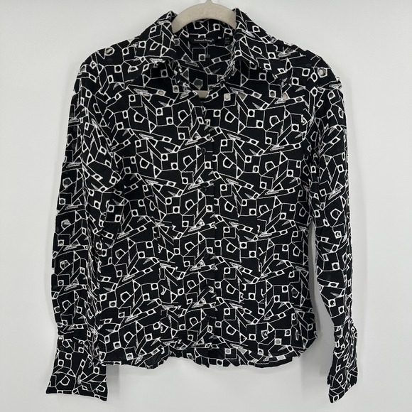Samuel Dong Tops - Samuel‎ Dong Shirt Womens Small Black White Sheer Embroidered Geometric Top